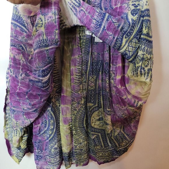 Bella New York Boho Tie-Dye Elastic Waist Skirt Purple & Green Rayon One Size - Picture 8 of 11